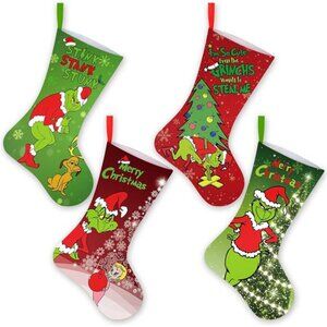 4 Pack‎ Grinch Christmas Stockings, 18 Inch Large Holiday Decor for Home Indoor